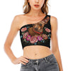 Embroidery Chihuahua And Flower Print One Shoulder Crop Top