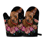 Embroidery Chihuahua And Flower Print Oven Mitts