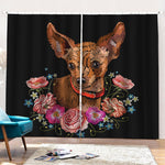 Embroidery Chihuahua And Flower Print Pencil Pleat Curtains