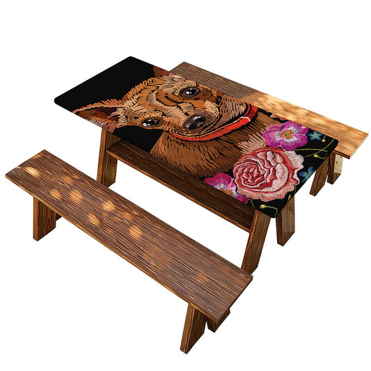 Embroidery Chihuahua And Flower Print Picnic Table Cover