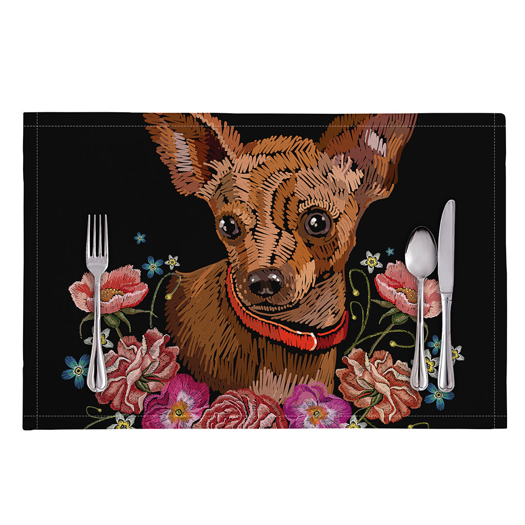 Embroidery Chihuahua And Flower Print Placemat