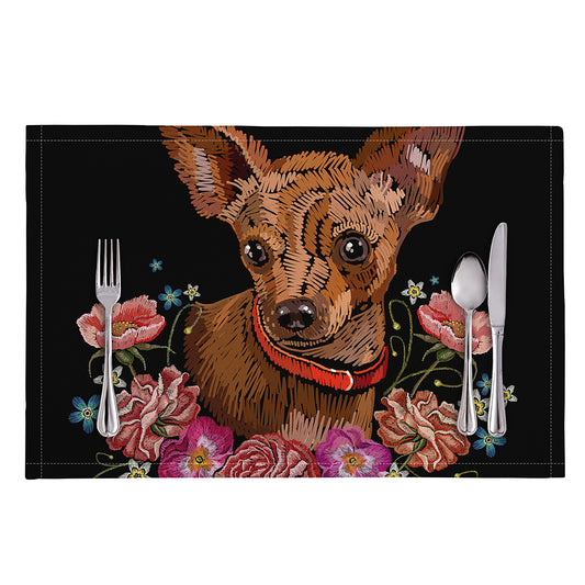 Embroidery Chihuahua And Flower Print Placemat