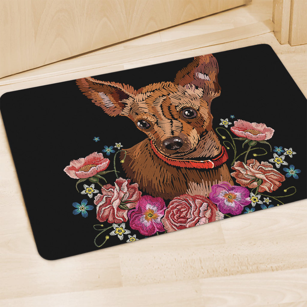 Embroidery Chihuahua And Flower Print Polyester Doormat