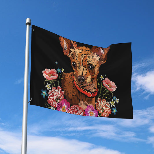 Embroidery Chihuahua And Flower Print Polyester Flag