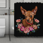 Embroidery Chihuahua And Flower Print Polyester Shower Curtain