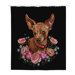 Embroidery Chihuahua And Flower Print Polyester Shower Curtain