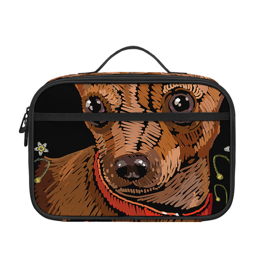 Embroidery Chihuahua And Flower Print Portable Lunch Bag