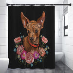 Embroidery Chihuahua And Flower Print Premium Shower Curtain