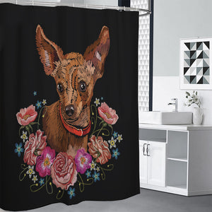 Embroidery Chihuahua And Flower Print Premium Shower Curtain