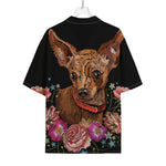 Embroidery Chihuahua And Flower Print Rayon Hawaiian Shirt