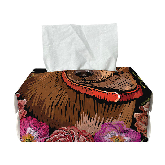 Embroidery Chihuahua And Flower Print Rectangle Tissue Box Cover