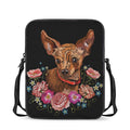 Embroidery Chihuahua And Flower Print Rectangular Crossbody Bag
