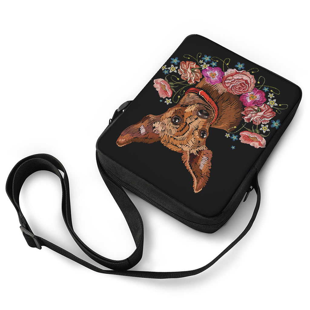 Embroidery Chihuahua And Flower Print Rectangular Crossbody Bag