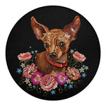 Embroidery Chihuahua And Flower Print Round Blanket