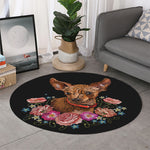 Embroidery Chihuahua And Flower Print Round Rug