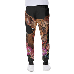 Embroidery Chihuahua And Flower Print Scuba Joggers