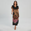 Embroidery Chihuahua And Flower Print Short Sleeve Maxi Dress