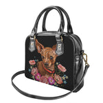 Embroidery Chihuahua And Flower Print Shoulder Handbag