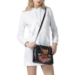 Embroidery Chihuahua And Flower Print Shoulder Handbag