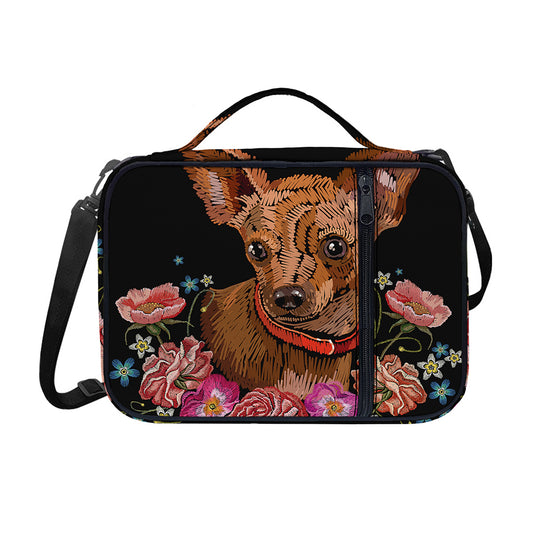Embroidery Chihuahua And Flower Print Shoulder Strap Bible Bag