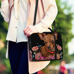 Embroidery Chihuahua And Flower Print Shoulder Strap Bible Bag