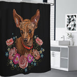 Embroidery Chihuahua And Flower Print Shower Curtain