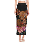 Embroidery Chihuahua And Flower Print Side Slit Maxi Skirt