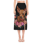 Embroidery Chihuahua And Flower Print Side Slit Midi Skirt