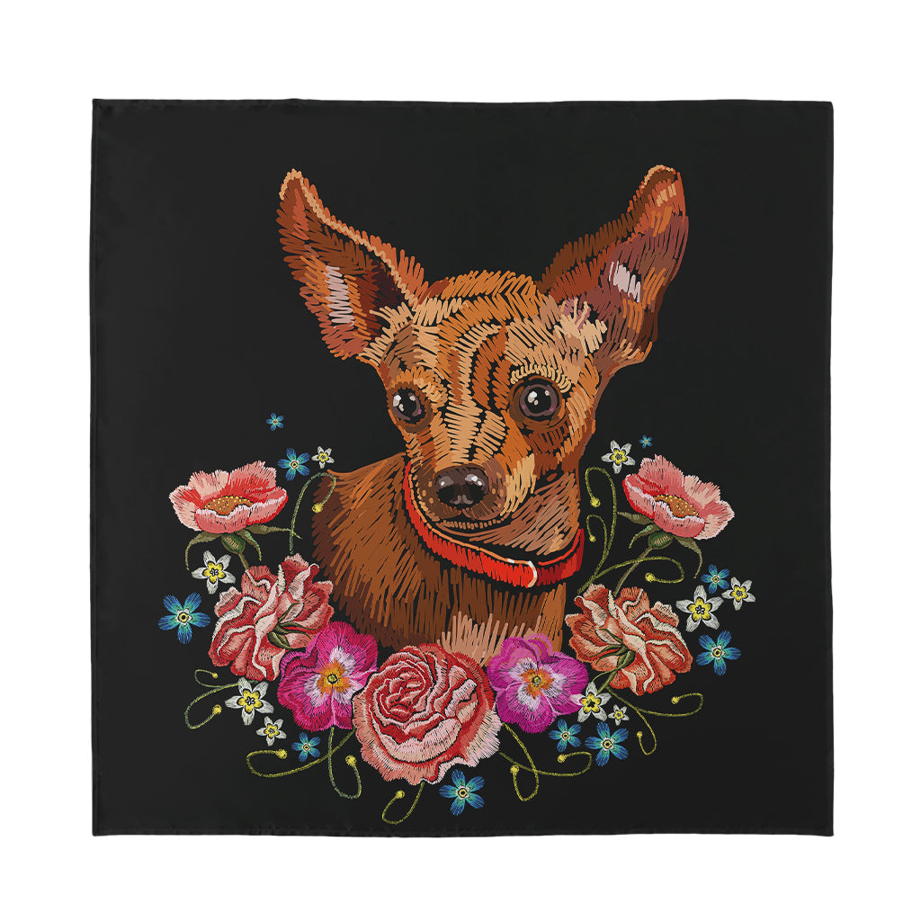 Embroidery Chihuahua And Flower Print Silk Bandana