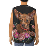 Embroidery Chihuahua And Flower Print Sleeveless Baseball Jersey