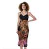 Embroidery Chihuahua And Flower Print Slim Fit Midi Cami Dress