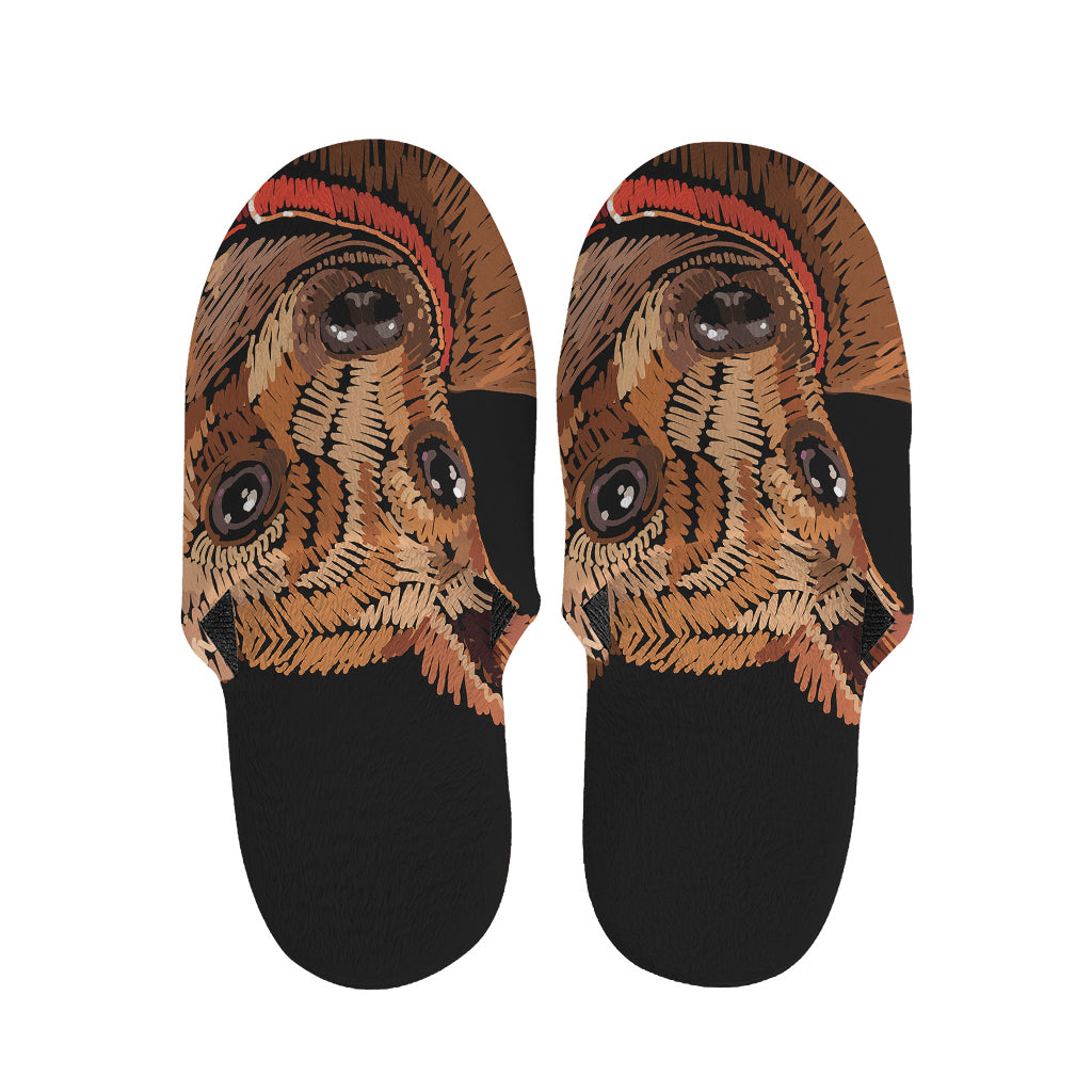 Embroidery Chihuahua And Flower Print Slippers