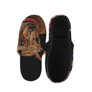 Embroidery Chihuahua And Flower Print Slippers