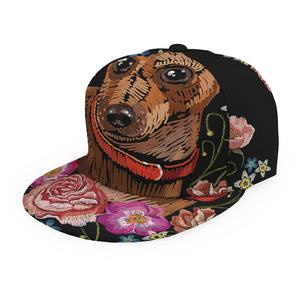 Embroidery Chihuahua And Flower Print Snapback Cap