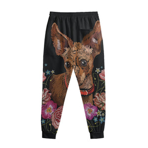 Embroidery Chihuahua And Flower Print Sweatpants