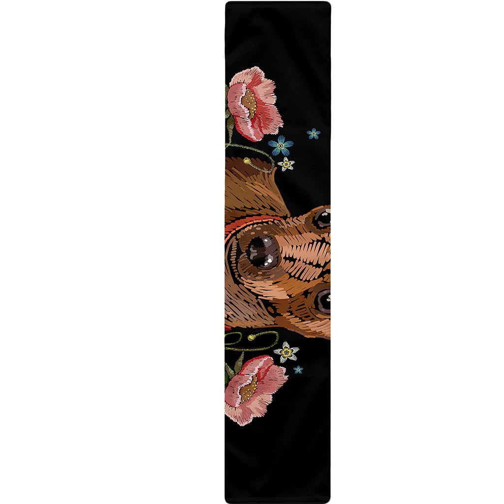Embroidery Chihuahua And Flower Print Table Runner