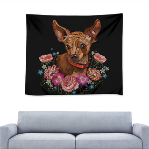 Embroidery Chihuahua And Flower Print Tapestry