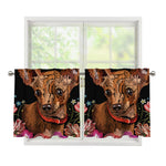 Embroidery Chihuahua And Flower Print Tier Curtains