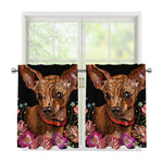 Embroidery Chihuahua And Flower Print Tier Curtains