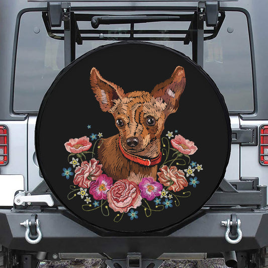 Embroidery Chihuahua And Flower Print Tire Cover
