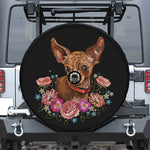 Embroidery Chihuahua And Flower Print Tire Cover With Camera Hole