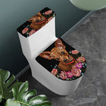 Embroidery Chihuahua And Flower Print Toilet Lid And Tank Cover Set