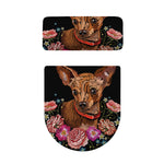 Embroidery Chihuahua And Flower Print Toilet Lid And Tank Cover Set