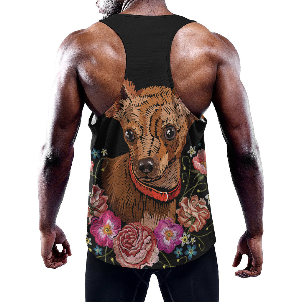 Embroidery Chihuahua And Flower Print Training Tank Top