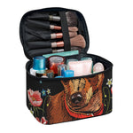 Embroidery Chihuahua And Flower Print Travel Makeup Bag
