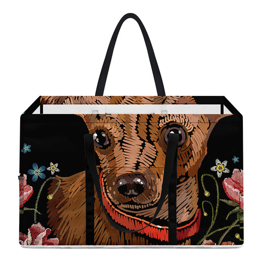 Embroidery Chihuahua And Flower Print Utility Tote Bag