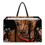 Embroidery Chihuahua And Flower Print Utility Tote Bag