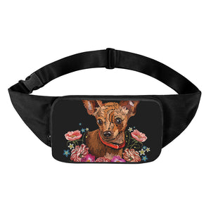 Embroidery Chihuahua And Flower Print Waist Bag