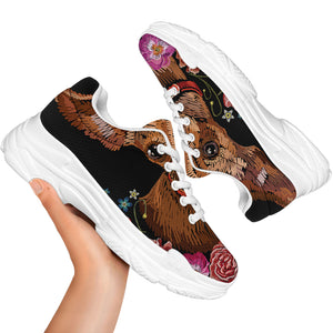 Embroidery Chihuahua And Flower Print White Chunky Shoes