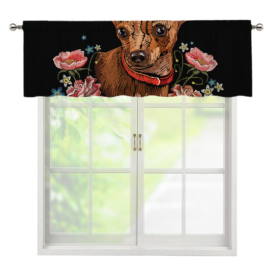 Embroidery Chihuahua And Flower Print Window Valance